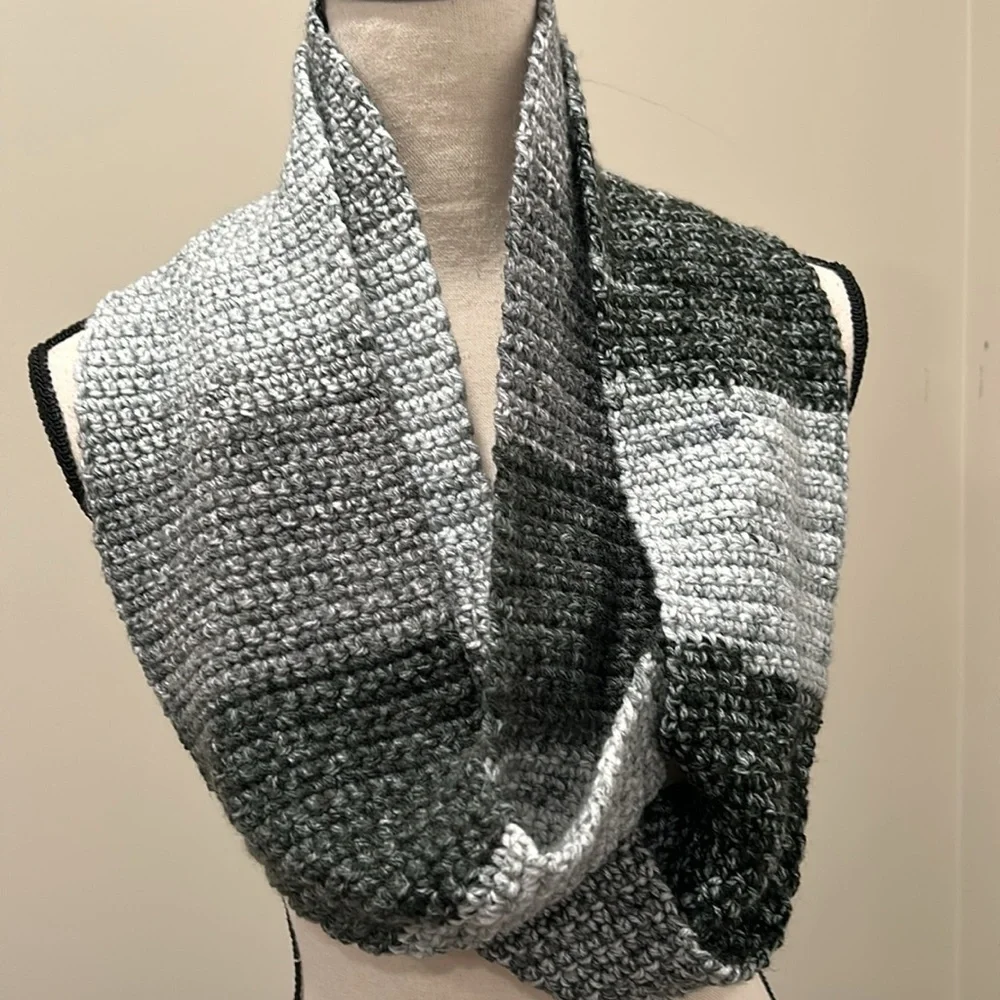 Gray and Black Knit Handmade Infinity Scarf